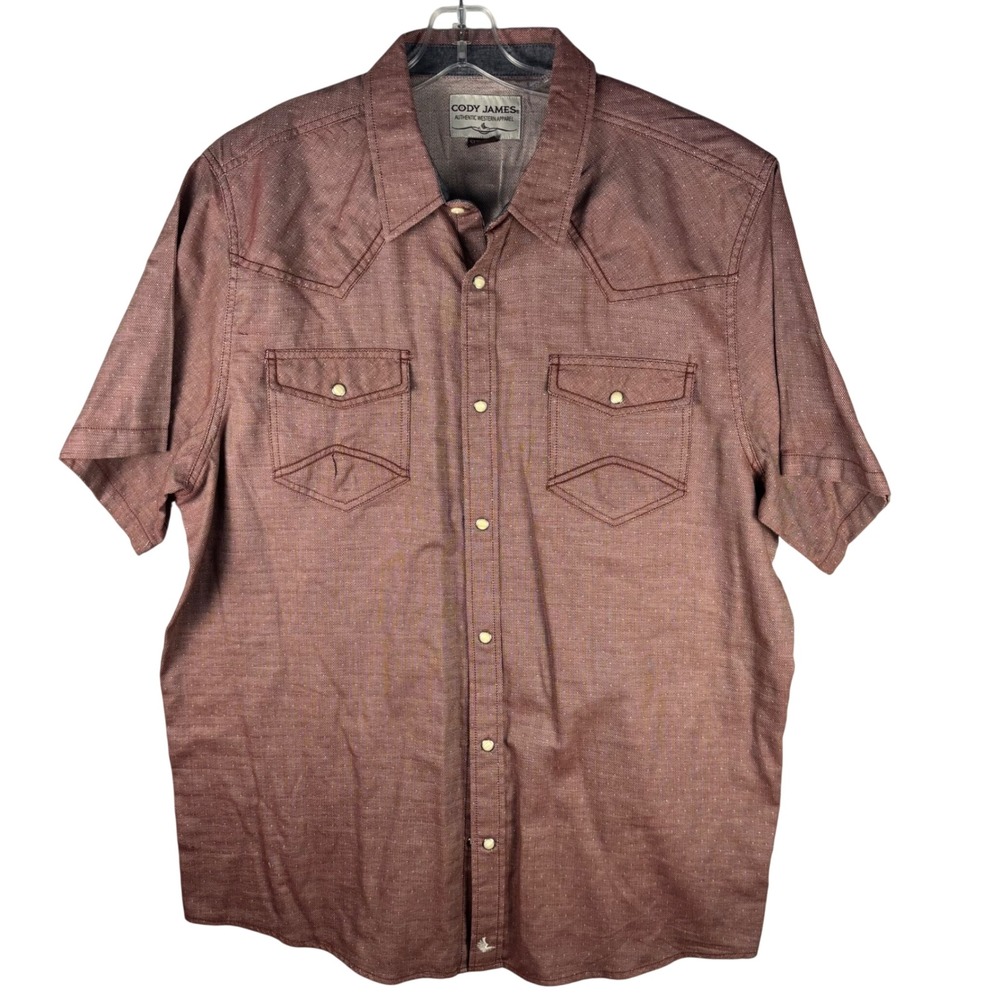Cody James Mens 2XL Red Micro Dot Short Sleeve Pearl Snap Western Shirt - Picture 2 of 10